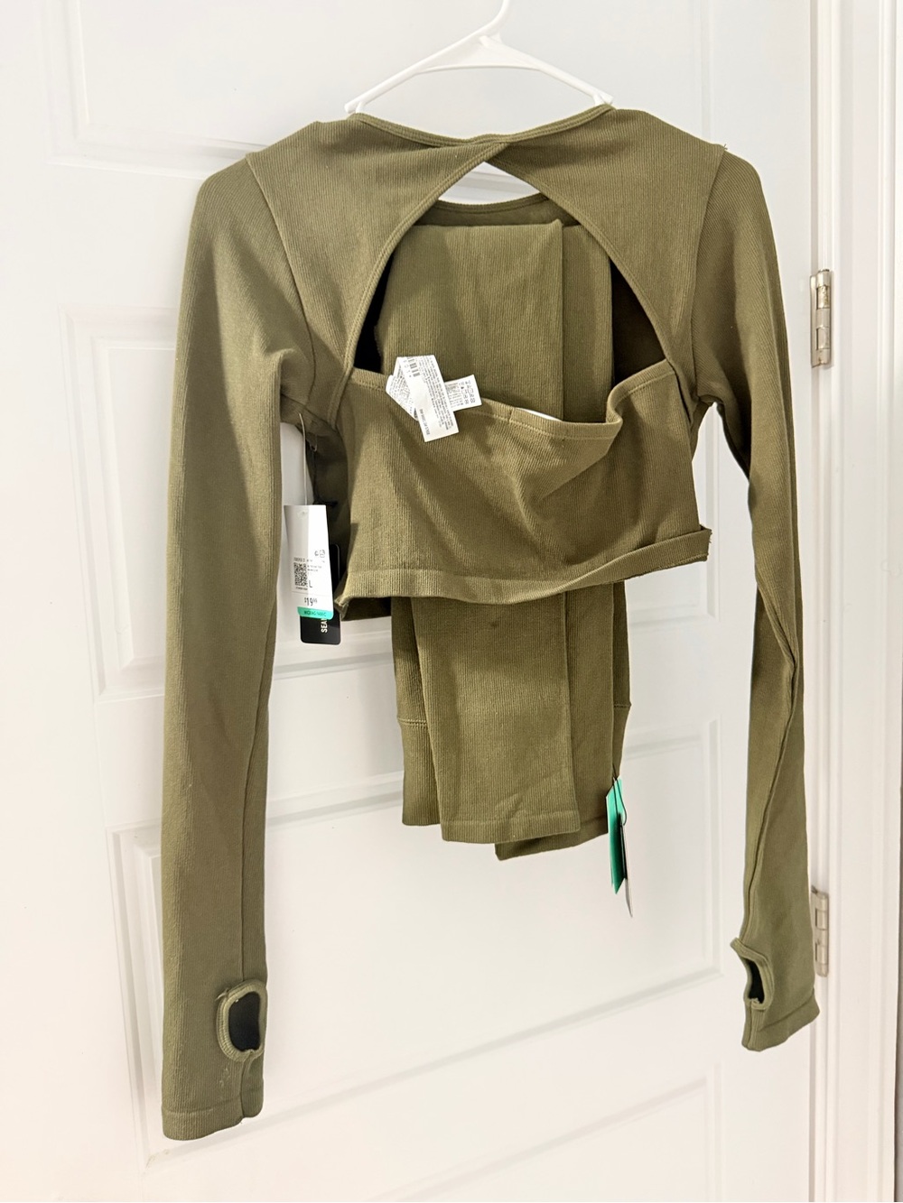 Forever 21 Olive Green Long Sleeve Crop Top & Pants Set